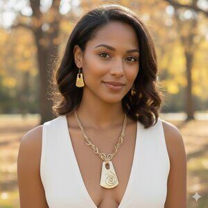 Modern Gold Necklace and Earring Set